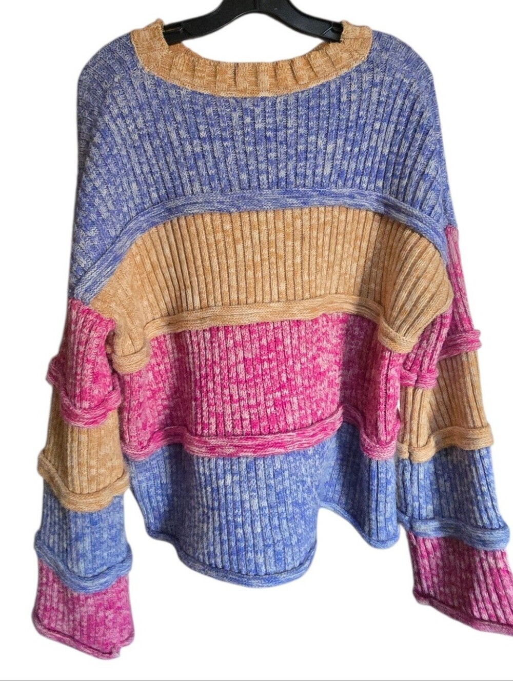 entro Colorblock Ribbed Crewneck Sweater in Blue, Pink & Tan